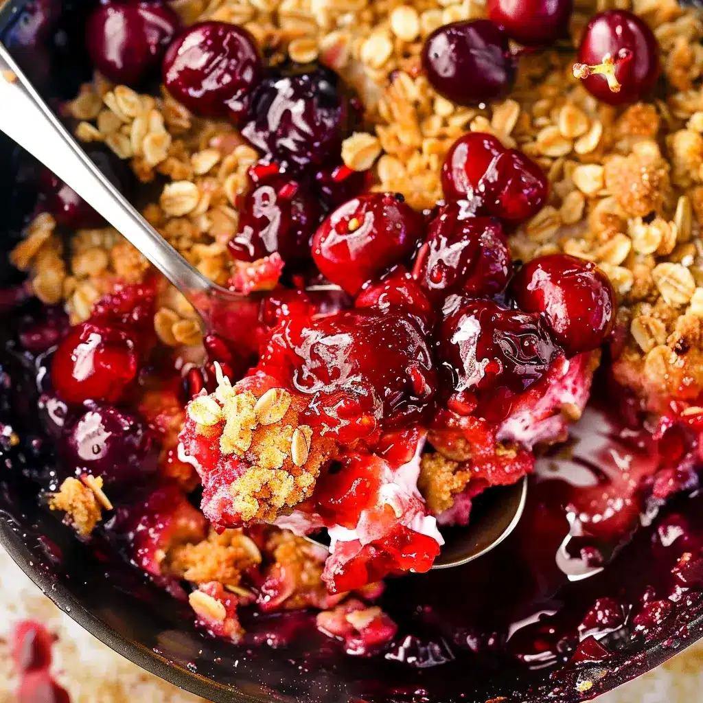 Cherry Crisp Recipe: Easy, Fresh, and Delicious Homemade Dessert 4 Freshly baked cherry crisp in rustic dish with ice cream