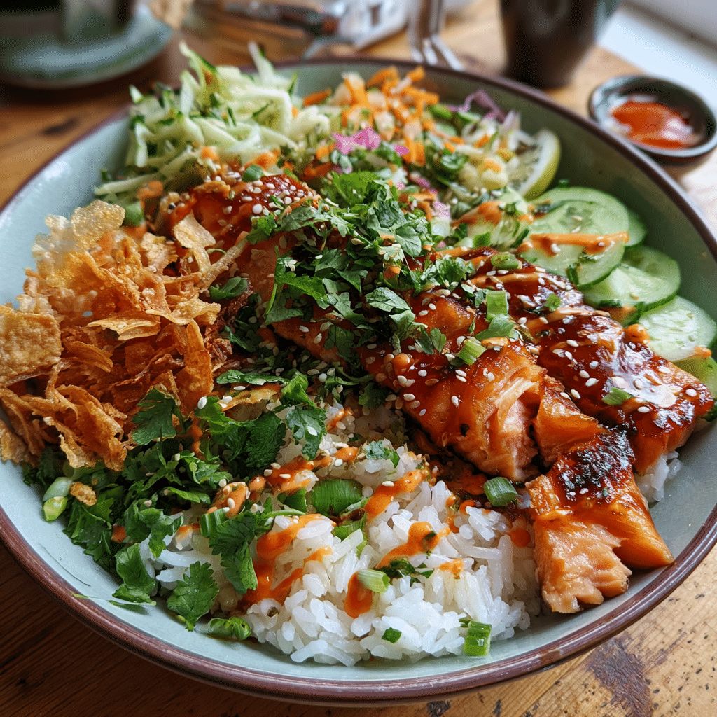 Delicious Fishbowl Salmon Salad Recipe – Healthy & Flavorful 6 Fishbowl Salmon Salad recipe card with ingredients and cooking steps.