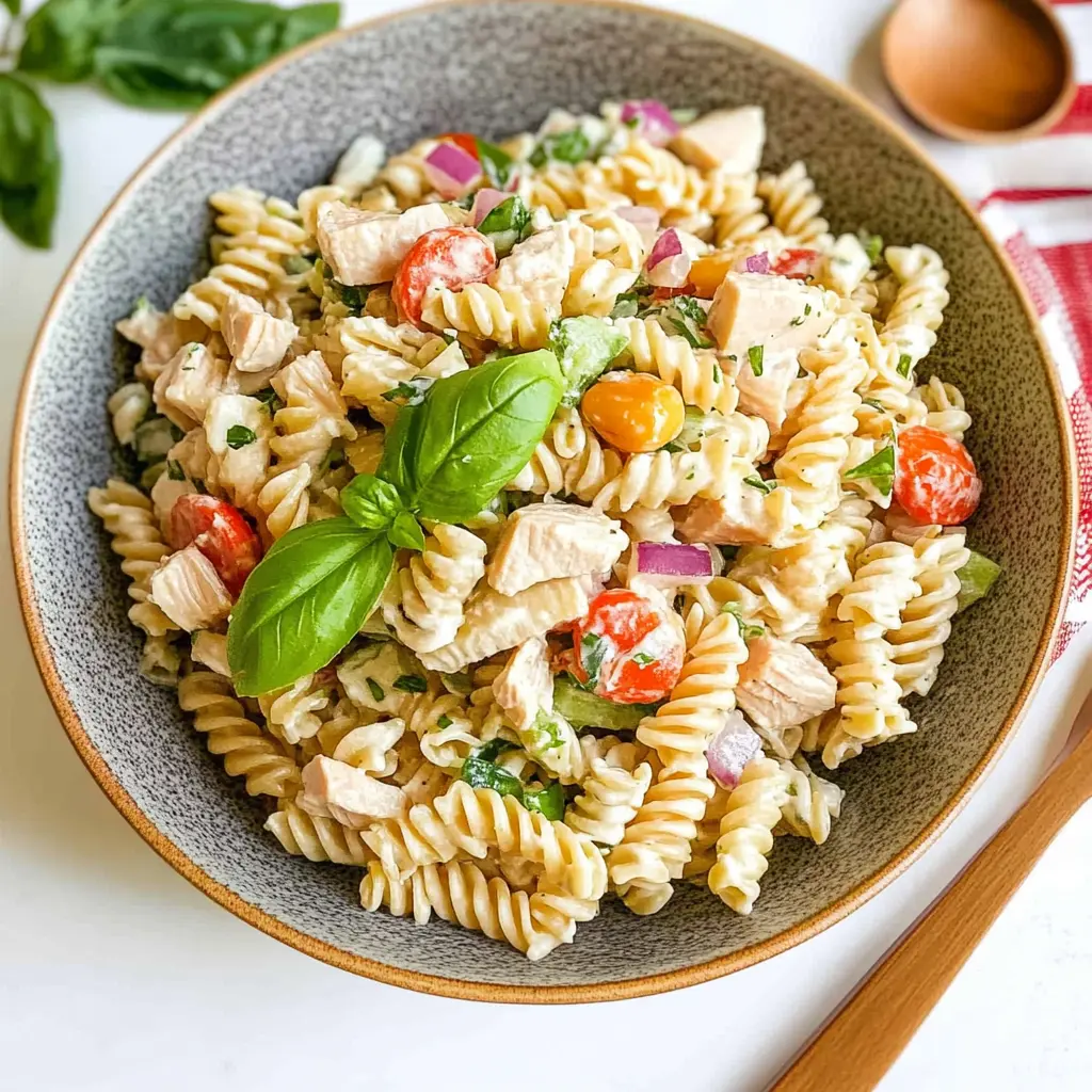 Turkish Pasta Salad - A Flavorful Fusion of Fresh Ingredients and Savory Turkey 5 Finished Turkish Pasta Salad served with fresh herbs