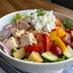 High Protein Chicken Salad with Cottage Cheese: A Delicious & Nutritious Meal 4 High protein chicken salad with cottage cheese in a bowl with vibrant vegetables.