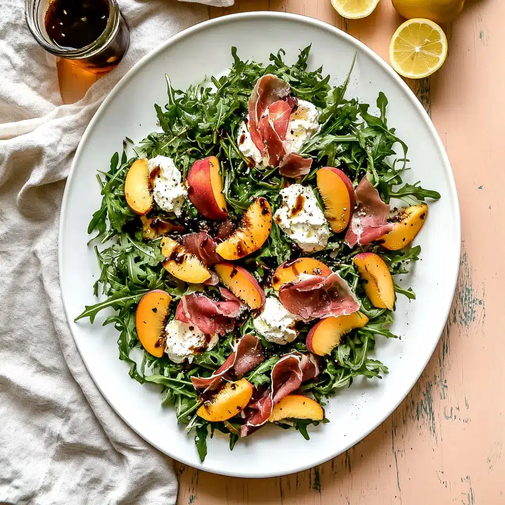 Arugula Peach and Burrata Salad: A Refreshing Summer Delight 3 Arugula Peach and Burrata Salad with prosciutto and balsamic dressing