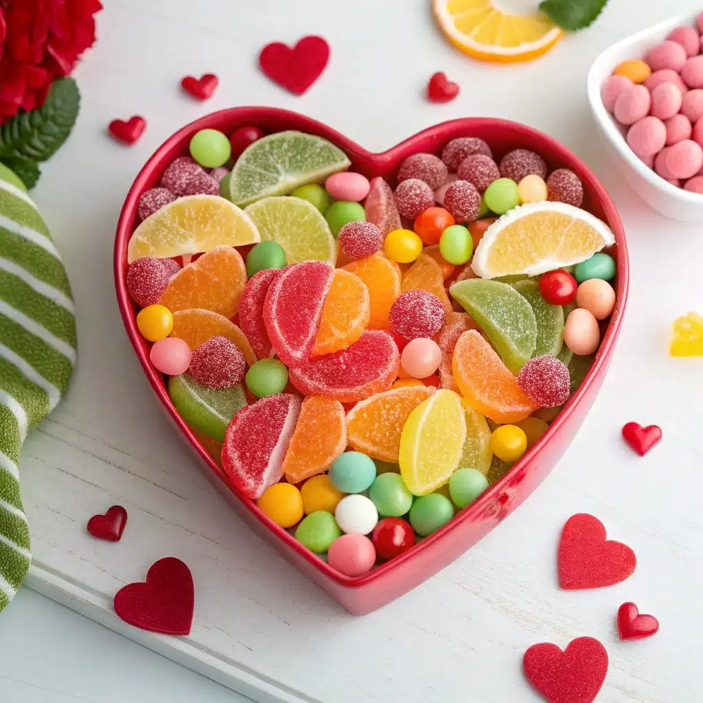 Candy Salad Valentine's Day-A Sweet Twist to a Classic Dish 3 Candy Salad Valentine with vibrant candies and fresh fruit, a perfect festive treat.