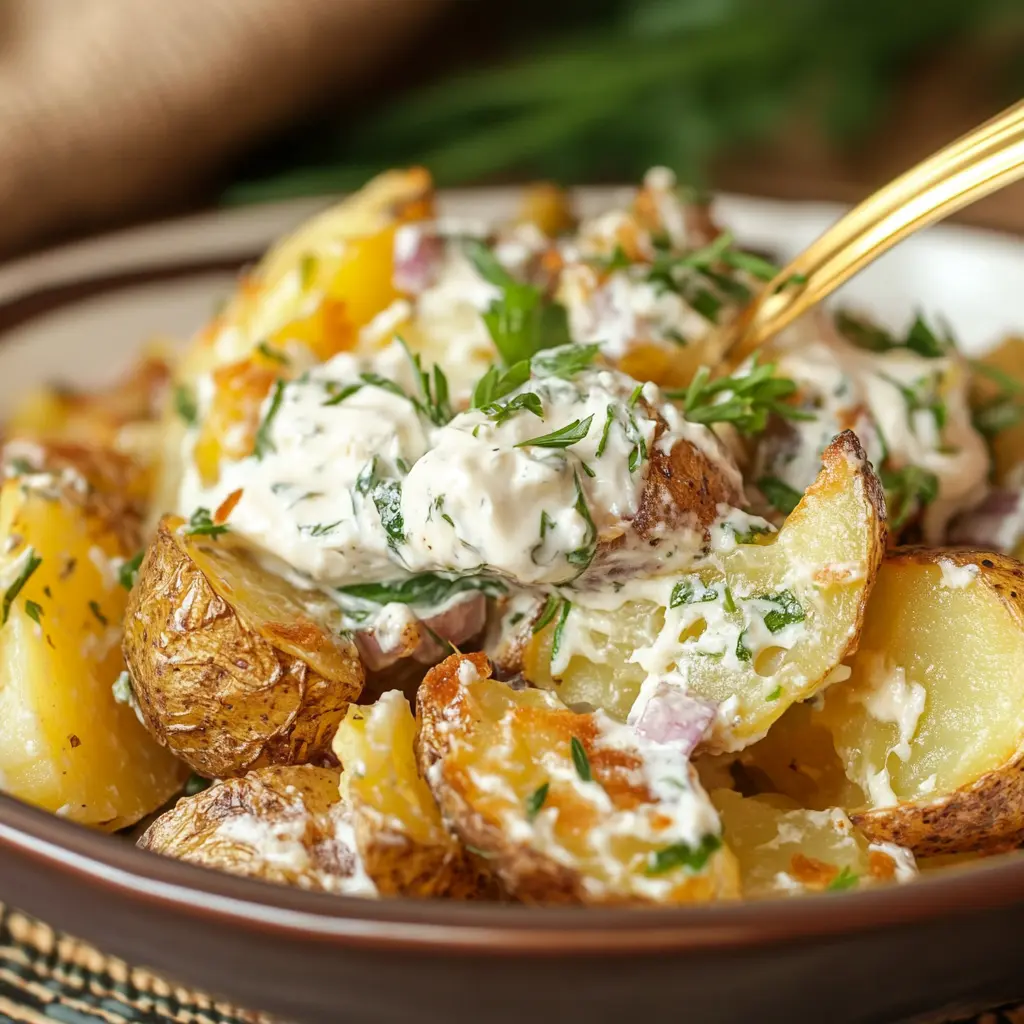 Crispy Smashed Potato Salad with Boursin Cream: A Simple & Flavorful Recipe 4 Crispy smashed potato salad with Boursin cream