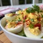 Deviled Egg Potato Salad Recipe: The Perfect Comforting Dish for Any Occasion 4 A creamy and tangy deviled egg potato salad recipe served in a bowl, garnished with paprika and fresh herbs.