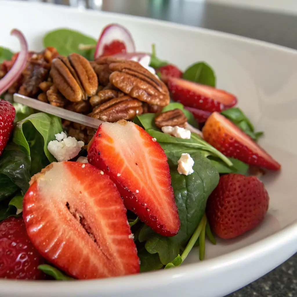 Peach Burrata Pasta Salad Recipe: A Fresh and Creamy Summer Delight 4 Recipe Card for Salad with Strawberries and Candied Pecans