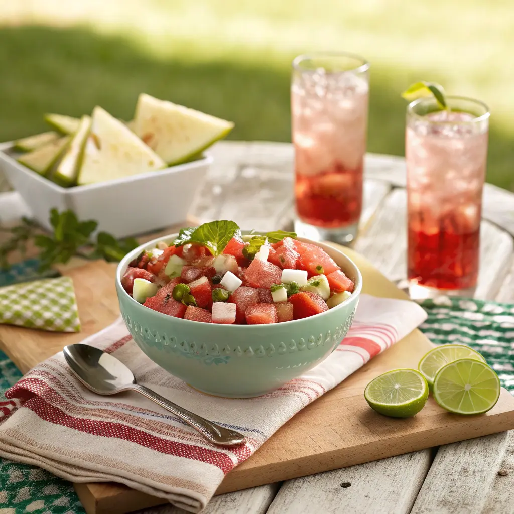 Watermelon Salad Recipe: Quick, Fresh & Flavorful Summer Favorite 4 serving watermelon salad outdoors
